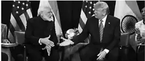  ??  ?? US President Donald Trump meets with Prime Minister Narendra Modi at the United Nations General Assembly in New York. ( Photo : Hindustani Times )