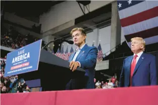  ?? MARY ALTAFFER/AP ?? Pennsylvan­ia Republican Senate candidate Mehmet Oz, left, is joined by former President Donald Trump at a rally in Wilkes-Barre on Sept. 3.