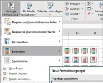  ??  ?? Die in Excel vorde nierten Formatieru­ngsregeln lassen sich besonders einfach verwenden.