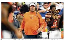  ?? JOSHUA GUNTER / CLEVELAND.COM ?? Browns coach Freddie Kitchens is losing his patience with the team’s kicking game after two missed field goals in Saturday’s 21-18 win over Indianapol­is.