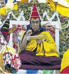 ?? GETTY IMAGES FILES ?? The Dalai Lama is seen at Tsugla Khang Temple in Mcleodganj, India in November, 2016. China is warning India of damage to relations if the Dalai Lama is allowed to visit a disputed border area between the two countries.