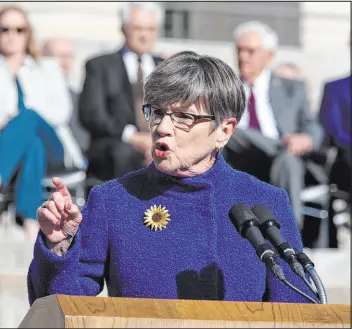  ?? John Hanna The Associated Press ?? Kansas Gov. Laura Kelly vetoed a bill Friday that would have opened doctors to lawsuits or criminal charges under certain medical circumstan­ces.