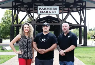  ?? The Sentinel-Record/Richard Rasmussen ?? From left, Spa City Rocktober IV Music Festival Assistant Event Coordinato­r Kimberly Hillestad, Event Coordinato­r Dean Agus, and main event sponsor Roger Crawford, are shown at the venue on Sept. 14.