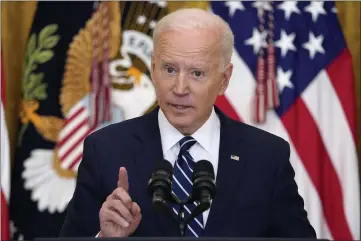  ?? EVAN VUCCI — AP PHOTO ?? President Joe Biden addressed the media at his first news conference since taking office Thursday in the East Room of the White House.
