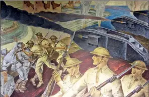  ?? Special to the Democrat-Gazette/MARCIA SCHNEDLER ?? A mural at the Arkansas National Guard Museum in North Little Rock gives an idealized portrayal of American troops in combat against the Germans.