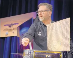  ?? SOURCE: BILL INGALLS/NASA ?? Brian Clement, Planetary Protection lead for Mars Cube One, talks about MarCO during a Mars InSight pre-landing briefing at NASA’s Jet Propulsion Laboratory in Pasadena, Calif., on Sunday.