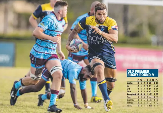  ?? Picture: JERAD WILLIAMS ?? Bond University's Tai Ford in action during the Queensland Premier Rugby match against Norths at Bond's main field on Saturday.