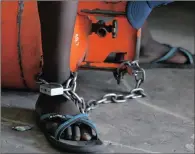  ?? PICTURE: BHEKI RADEBE/ANA ?? A 15-year-old self-proclaimed drug addict from the Marikana informal settlement in Philippi has been chained to a 40kg gas cylinder by his mother as a last resort to save him from vigilante attacks.