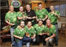  ??  ?? Wicklow Darts awards at the Woodpecker Ashford: Mick McGowan with Division 2 Cup winners Woodpecker B. Back: Jason Canavan, Paddy Byrne Capt, Stephen Doyle, Willy Walsh. Front: Karl Kelly, Paul Dunleavy, John Cranny, Eamon Doyle.