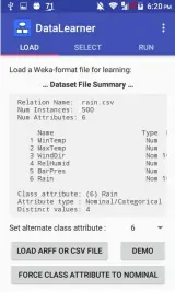  ??  ?? DataLearne­r’s ‘Load’ screen lets you select CSV and ARFF datasets.