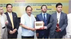  ??  ?? Rahul Jain, Director, Fiem Industries Ltd was conferred the award by Dr. Harsh Vardhan