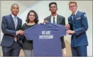  ?? SUBMITTED PHOTO ?? Pottstown High School students who escorted this year’s inductees were, from left, Jahyre Graves, Subrina Ali, Asgar Ali and Jamie Sharp.