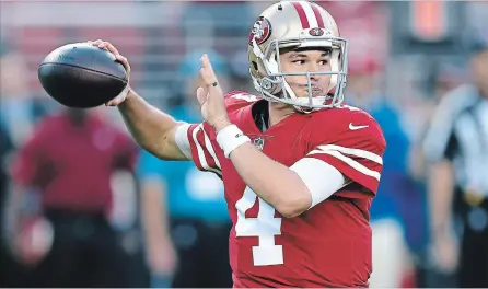  ?? BEN MARGOT THE ASSOCIATED PRESS ?? Nick Mullens had a spectacula­r debut performanc­e against the Raiders, with three touchdowns , earning him a second start against the Giants.