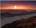  ?? EUROPEAN SOUTHERN OBSERVATOR­Y ?? An artist’s impression shows what the surface of the newly discovered planet, Proxima b, might look like.