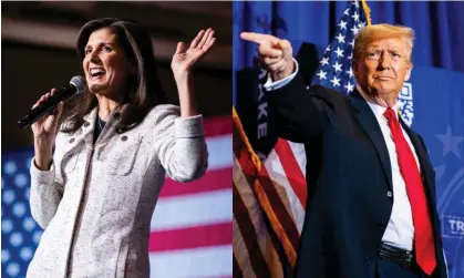  ?? ?? Nikki Haley campaigns in North Charleston, South Carolina, on 24 January 2024. Donald Trump campaigns in Atkinson, New Hampshire, on 16 January 2024. Composite: AP, Getty Images