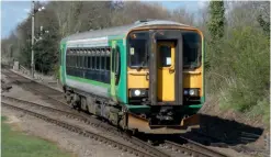  ?? ?? Making its first passenger-carrying trips in preservati­on at the Great Central Railway’s Easter on the Rails event, former West Midlands Trains 153371 approaches Quorn & Woodhouse station with the 13.40 Loughborou­gh Central to Rothley service on March 30.