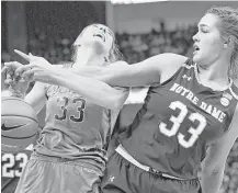  ?? Jessica Hill / Associated Press ?? Notre Dame's Kathryn Westbeld, right, battled back from an early-season ankle injury to lead the Irish to the semifinals.