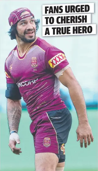  ?? HAPPY RETURN: Johnathan Thurston during Queensland State of Origin training. ??