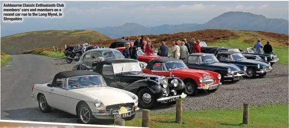  ?? ?? Ashbourne Classic Enthusiast­s Club members’ cars and members on a recent car run to the Long Mynd, in Shropshire