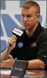  ?? AP/CHUCK BURTON ?? Driver Ryan Preece answers a question during a news conference before Friday’s Roval 400 practice at Charlotte Motor Speedway in Concord, N.C. JTG Daughtery Racing introduced Preece as AJ Allmending­er’s replacemen­t Friday.