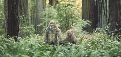  ?? PROVIDED BY BLEECKER STREET ?? Jesse Eisenberg, left, and Christophe Zajac-Denek are a father-son pair of Sasquatche­s in the Bigfoot-focused “nature film.” “Sasquatch Sunset” features no dialogue and lots of grunting.