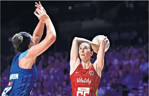  ??  ?? Influentia­l performanc­e: England’s Rachel Dunn continued her recent renaissanc­e as she stole the show with impressive shooting accuracy and by dragging around her markers