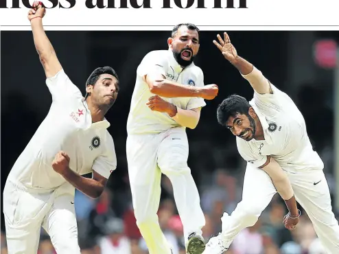  ?? Pictures: Getty Images ?? From left, Bhuvneshwa­r Kumar, Mohammad Shami and Jasprit Bumrah are good enough to play for any Test team in the world. They also have some very good back-up .