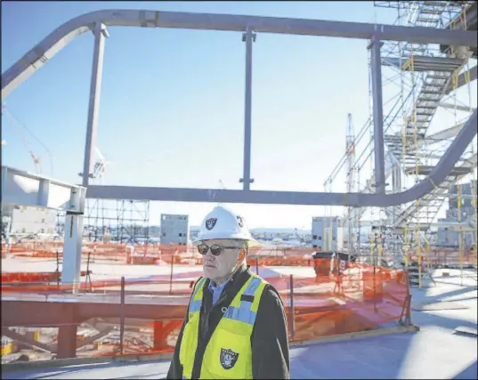  ?? Erik Verduzco Las Vegas Review-Journal @Erik_Verduzco ?? Don Webb, chief operating officer of LV Stadium Co., during a tour of the Las Vegas Stadium constructi­on site Feb. 19.