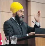  ?? JUSTIN TANG, THE CANADIAN PRESS ?? NDP Leader Jagmeet Singh participat­es in a news conference after he was ordered removed from the House of Commons on Wednesday.