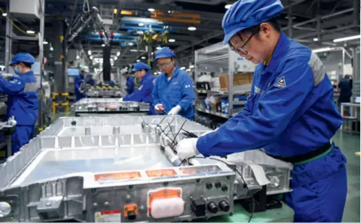  ?? ?? An electric vehicle battery production line in Changzhou, Jiangsu Province, in February 2023