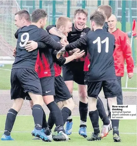  ??  ?? New ways of thinking Springhall Spartan players celebrate a goal last season