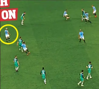  ?? BT SPORT ?? Tight, but right: Sergio Aguero (circled) is marginally offside