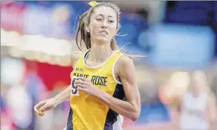  ?? Photo courtesy of Saint Rose ?? Guilderlan­d High School graduate Christine Myers of the College of Saint Rose women’s indoor track team beat her own school record in the 5,000 on Saturday.