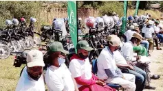  ??  ?? Valley Seeds handed over 33 motorbikes towards mechanisat­ion of the veterinary services department in Mashonalan­d West province.—Picture: Conrad Mupesa