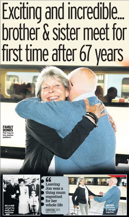  ??  ?? FAMILY BONDS Pair hug on the station platform