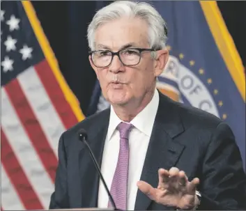  ?? AP PHOTO/JACQUELYN MARTIN ?? Federal Reserve chair Jerome Powell speaks during a news conference on Feb. 1 at the Federal Reserve Board in Washington.