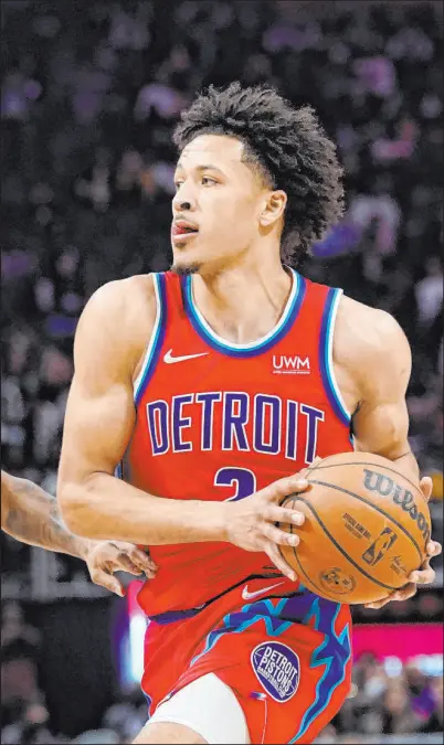  ?? Carlos Osorio The Associated Press ?? “It’s four games now, and I think you’re going to see him grow and grow and grow,” Detroit Pistons coach Dwane Casey said of overall No. 1 pick, guard Cade Cunningham.