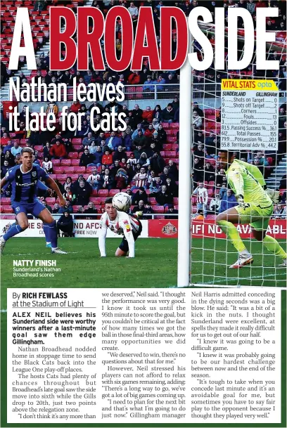  ?? ?? NATTY FINISH Sunderland’s Nathan Broadhead scores