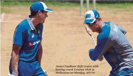  ?? AFP PIC ?? James Faulkner (left) trains with batting coach Graeme Hick in Melbourne on Monday.