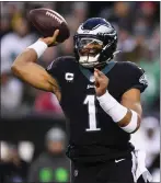  ?? MATT ROURKE — THE ASSOCIATED PRESS ?? Eagles quarterbac­k Jalen Hurts rushed for 760 yards and 13TDs during the 2022regula­r season.
