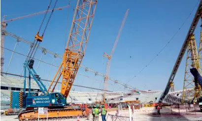  ?? AP file ?? Constructi­on work is under way at Khalifa Stadium in Doha. This stadium will host some of the 2022 World Cup games. —