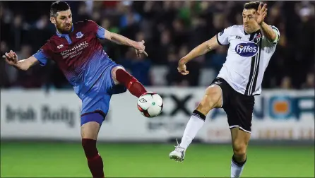  ??  ?? Dundalk’s new pitch was damaged by a flare during Friday’s derby with Drogheda United (pictured).