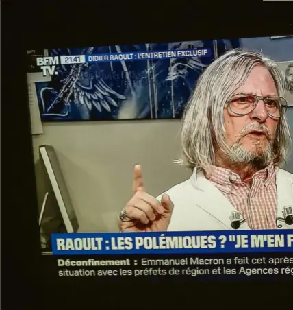  ?? Photo Jonathan Rebboah. Panoramic. ?? Le professeur marseillai­s Didier Raoult lors d’une interview sur BFM TV, le 30 avril.