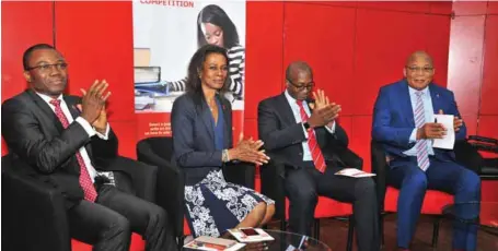 ??  ?? L-R: The Head, Brand Management, United Bank for Africa (UBA), Mr. Toruka Osadunkwu; Director, Marketing and Corporate Relations and Chief Executive Officer, UBA Foundation, Mrs. Bola Atta; Deputy CEO, Anglophone Africa, UBA Plc, Mr. Ebele Ogbue; and...