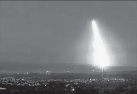  ?? Len Wood Associated Press ?? A SPACEX Falcon 9 rocket carrying three satellites lifts off Thursday morning from Vandenberg Air Force Base near Lompoc.