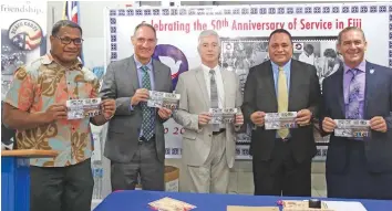  ?? Photo: U.S Embassy ?? From left: Post Fiji head of Retail and Marketing Isaac Mow, U.S Embassy Charge d’ffaires Michael Goldman, U.S Embassy Regional Public Affairs Officer Dmitri Tarakhovsk­y, Director for Heritage and Arts Collin Yabaki and Peace Corps country director...