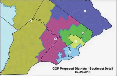  ?? SUBMITTED PHOTO ?? What the 7th Congressio­nal District would look like under new plan submitted by state Republican­s. Gov. Tom Wolf Tuesday rejected the GOP map.