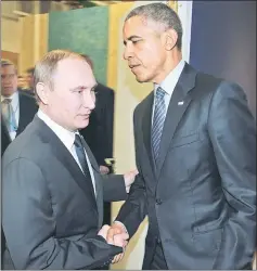  ??  ?? This file photo shows Russian President Vladimir Putin (left) meeting with US President Barack Obama on the sidelines of the UN conference on climate change – COP21 in Le Bourget, on the outskirts of the French capital Paris. — AFP photo