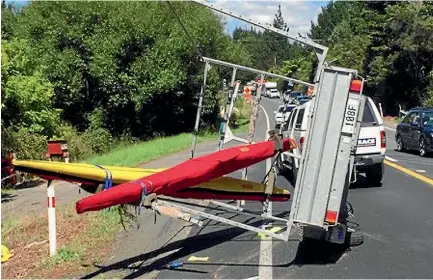  ??  ?? The aftermath of the SH1 crash which damaged Caitlin Ryan’s $7000 K1 boat.