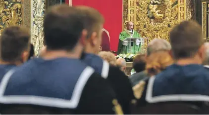  ??  ?? Foreign sailors were present at the Remembranc­e Day Mass at St John’s yesterday.